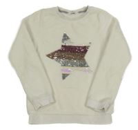 Smetanová chlupatá mikina s hvězdou z překlápěcích flitrů H&M