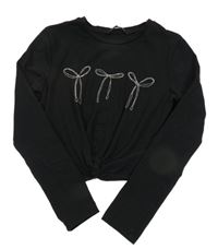 Černé crop triko s mašlemi z kamínků George