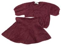 2set - Vínový chlupatý crop svetr + sukně H&M