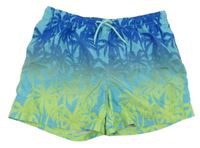 Modro-zelené ombré plážové kraťasy s palmami