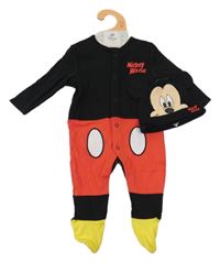 Nové - 2set - Černo-červený overal + černá čepice - Mickey Primark