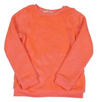 Neonově korálová chlupatá mikina s jednorožcem H&M