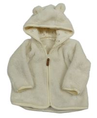 Smetanová plyšová propínací mikina s kapucí H&M