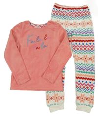 Růžovo-bílé vzorované chlupaté pyžamo Primark