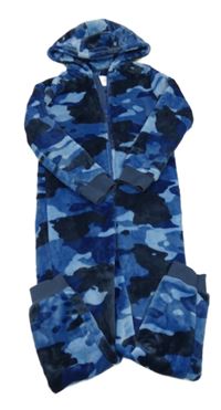 Modro-tmavomodrá army chlupatá kombinéza s kapucí F&F
