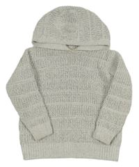 Smetanovo-černý melírovaný žinylkový svetr s kapucí zn. Dunnes Stores 