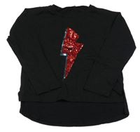 Černé triko s bleskem z flitrů 