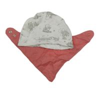 2 set - bílá čepice s obrázky + růžový slinták 