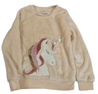 Meruňková plyšová mikina s jednorožcem a flitry C&A