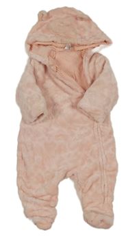 Světlerůžová plyšová zateplená kombinéza s kapucí C&A