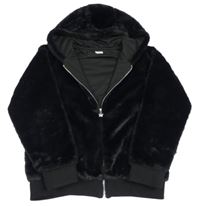 Černá kožešinová podšitá bunda s kapucí F&F