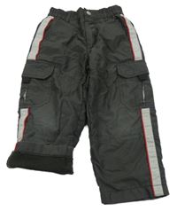 Tmavošedé šusťákové zateplené kalhoty s pruhem a kapsami C&A