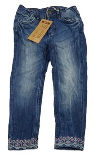 Nové - tmavomodré skinny rifle s výšivkou Kiki&Koko