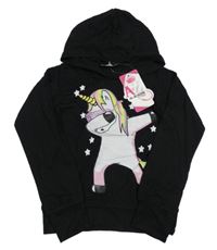 Nové - černé triko s jednorožcem a kapucí 