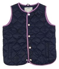 Tmavomodrá šusťáková zateplená vesta s růžovým lemem M&S