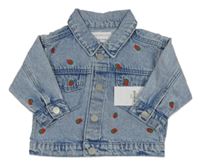 Nové - modrá riflová bunda s výšivkami jahod Primark