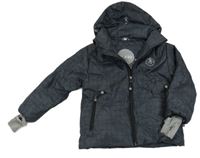 Tmavomodro-šedá šusťáková funkční zimní bunda s kapucí 