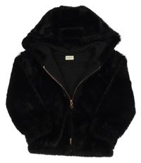 Černá kožešinová podšitá bunda s kapucí F&F