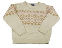 Smetanovo-růžovo-zlatý vzorovaný svetr Lupilu