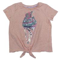 Světlerůžové melírované tričko se zmrzlinou z flitrů Tu