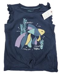 Nové - tmavomodré tričko s rybou Fat Face