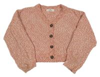 Růžovo-smetanový melírovaný žinylkový propínací crop svetr H&M