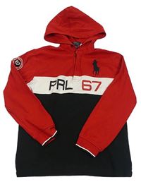 Červeno-bílo-tmavomodrá mikina s logem a kapucí Ralph Lauren