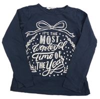 Tmavomodré triko s nápisy H&M