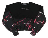 Černo-růžová vzorovaná crop mikina s logem Holyfield