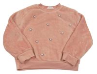 Růžová plyšová mikina s 3D květy H&M