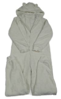 Bílá plyšová kombinéza s hvězdami a kapucí 