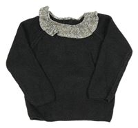 Antracitový svetr s květovaným límcem F&F