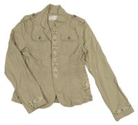 Béžová plátěná jarní crop bunda s výšivkami 