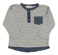 Šedo-bílo-modré pruhované triko Topomini