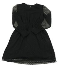 Černé síťované puntíkaté šaty WE