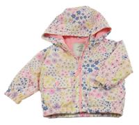 Bílo-barevná květovaná šusťáková lehce zateplená bunda s kapucí George