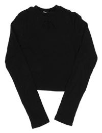 Černé žebrované crop triko s průstřihem H&M