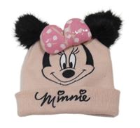 Růžovo-černá čepice s Minnie a bambulemi 