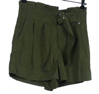 Dámské khaki paper bag kraťasy s páskem Topshop 