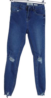 Dámské modré skinny rifle s dírami New Look 