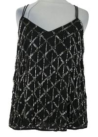 Dámský černý šifonový top s korálkovými třásněmi River Island 