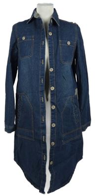 Dámské tmavomodré riflové košilové šaty s nápisem 