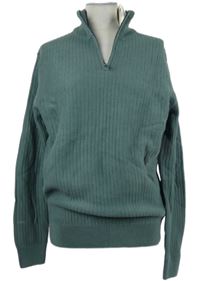 Nové - Pánský světlepetrolejový svetr s límečkem Springfield 