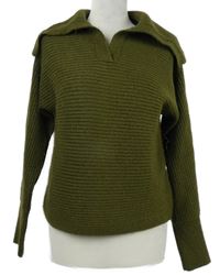 Dámský khaki žebrovaný svetr s límečkem Primark 