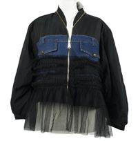 Nové - Dámská černo-modrá šusťáková bunda s tylovými volánky Zola 