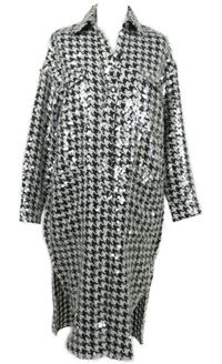 Dámský černo-bílý vzorovaný vzorovaný pletený oversized kabát s flitry Zara