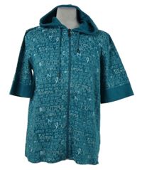 Dámská petrolejová mikinová propínací mikinová vesta s nápisy a kapucí Cecil 