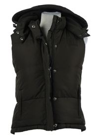 Dámská kávová šusťáková zateplená crop vesta s odepínací kapucí Street One