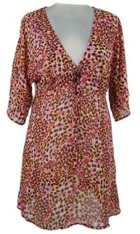 Dámská růžovo-černá vzorovaná šifonová plážová tunika Freya 