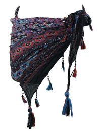 Dámské černo-barevné vzorované pareo s třásněmi 